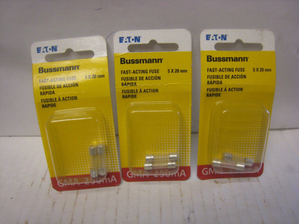 3 yes 3 packs Bussman BP/GMA-250MA 250 mA 5 x 20mm Fast Acting Glass Fuse