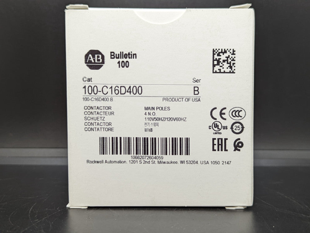 Allen Bradley 100-C16D400 Contactor 16A 4 N.O. Contacts New In Box USA