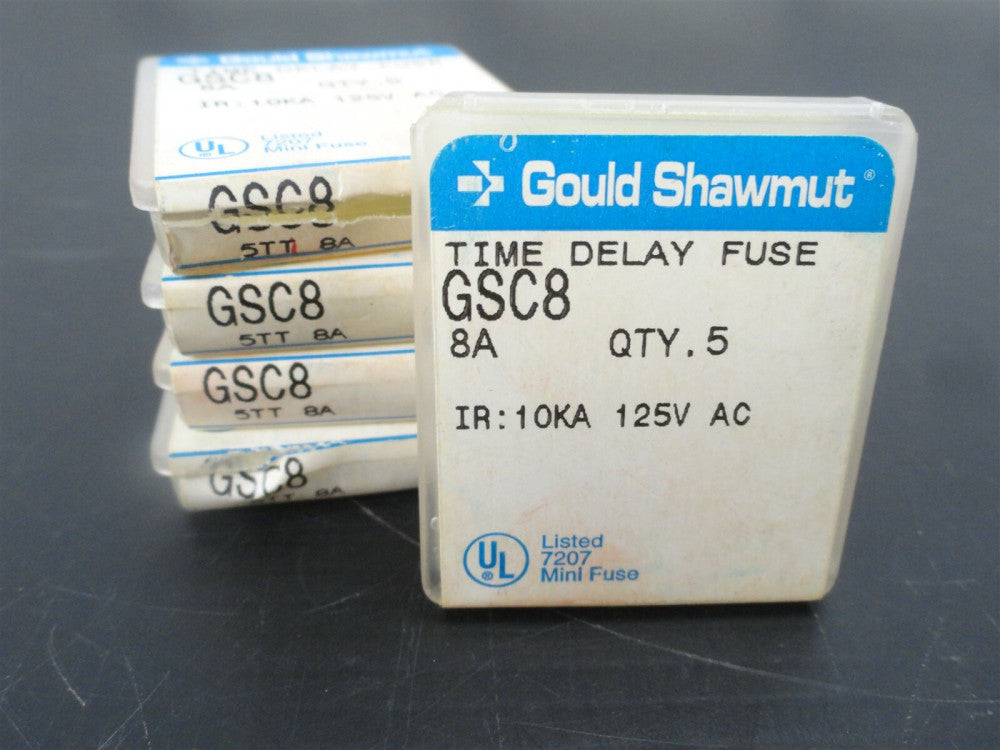 (LOT OF 22) Gould Shawmut GSC8 TIME DELAY FUSE - I.R.10KA 125AC, 8A, 5TT (New)
