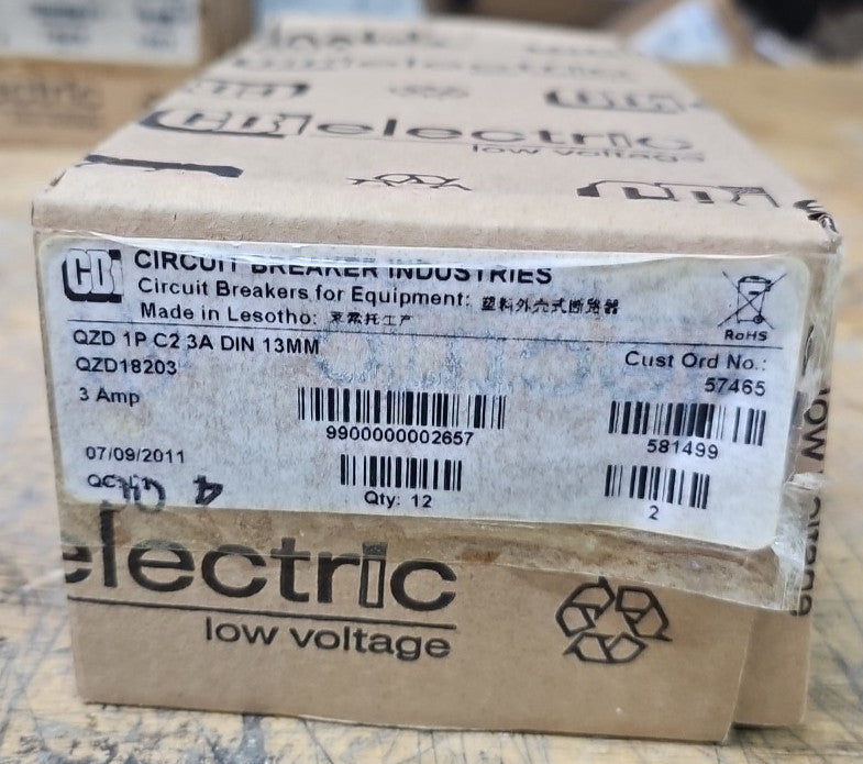 1) Box of 12 CBI 3A Circuit Breakers QZD18203 1 Pole Unit