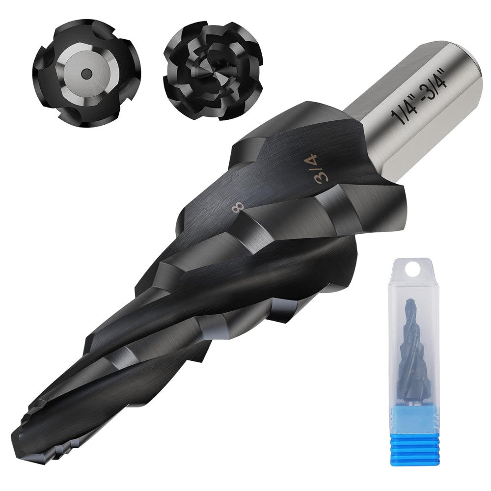 1/4 to 3/4 Inch Step Drill Bit for Metal, Bits Hardened 1/4-3/4