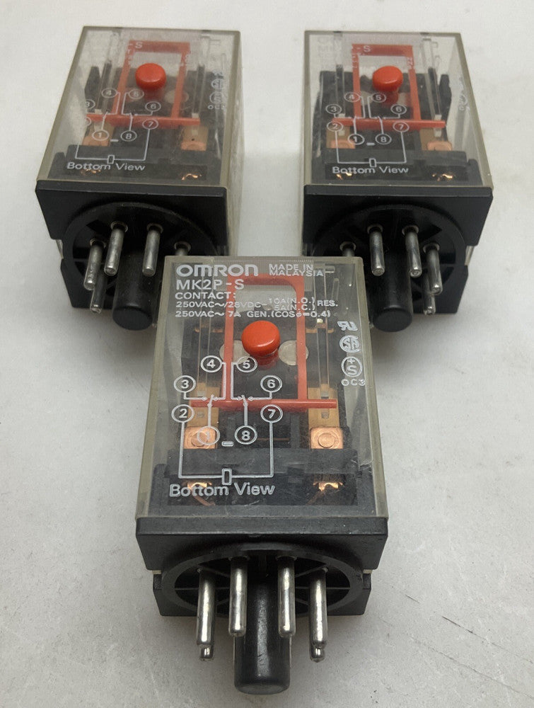 3 Pack Omron MK2P-S Relay 24v DC DPDT Mechanical Indicator 10 Amp
