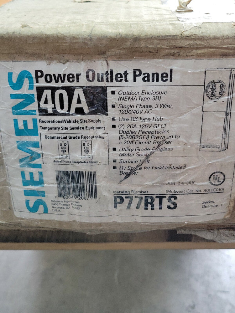 NEW OLD STOCK Siemens P77RTS Power Outlet Panel 40A