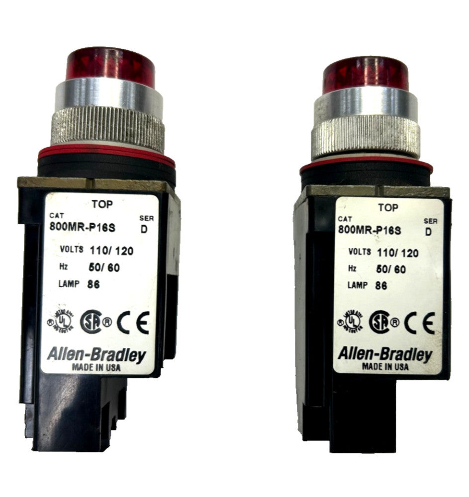 ALLEN BRADLEY SMALL ROUND RED PILOT LIGHT 800MR-P16S SER D LOT OF 2