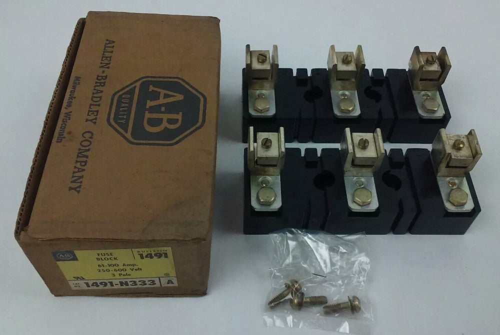 ALLEN BRADLEY 1491-N333 FUSE BLOCK,61-100A, 250- 600V, 3P, W/ X-410710, X-400656