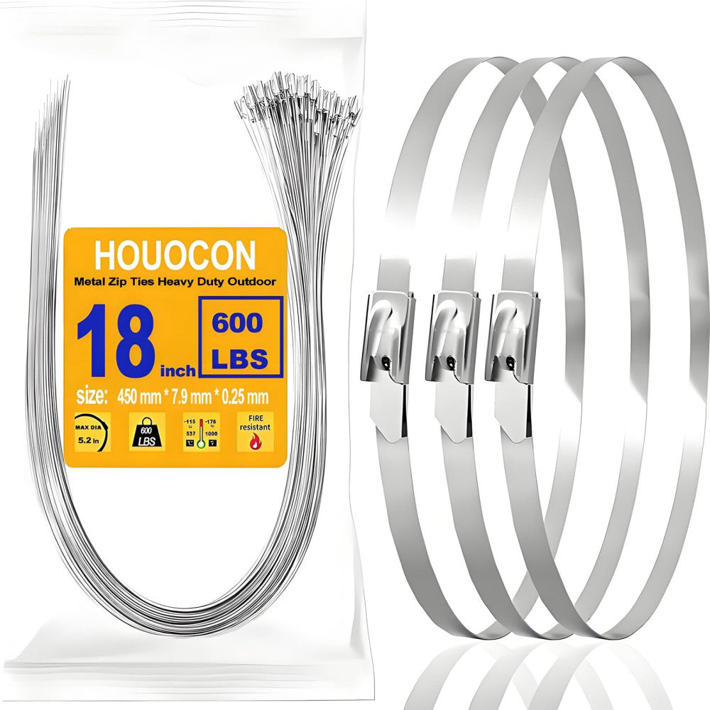 Wide Metal Zip Ties Heavy Duty Outdoor, 80 Pcs 600 Lbs 18 Inch Stainless Stee...