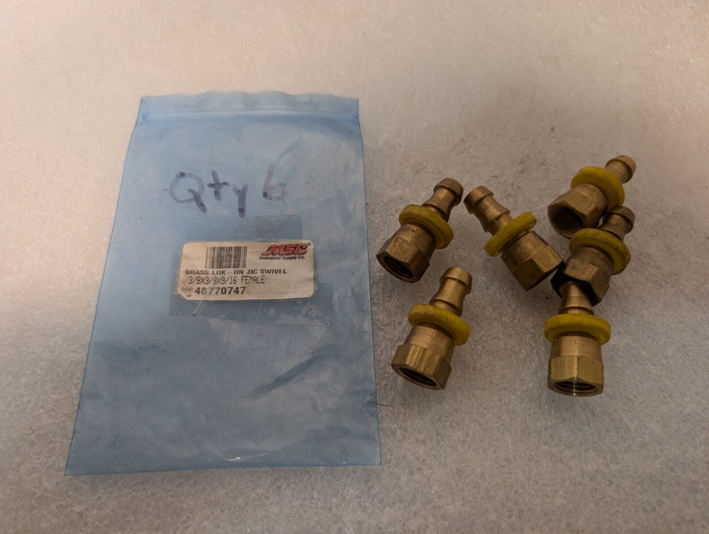Lot of 6 MSC 48770747 Barbed Push-On Hose Female Connector, Brass