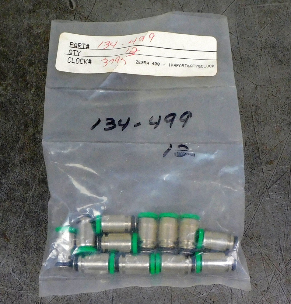 Numatics 134-499 Pneumatic Fitting 10mm, 6mm Cartridge Tubing Lot of Twelve (12)