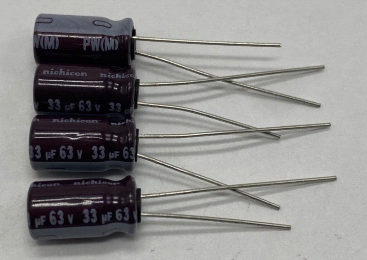 Pack of 4, Nichicon PW series UPW1J330MED electrolytic capacitor 33uf/63V