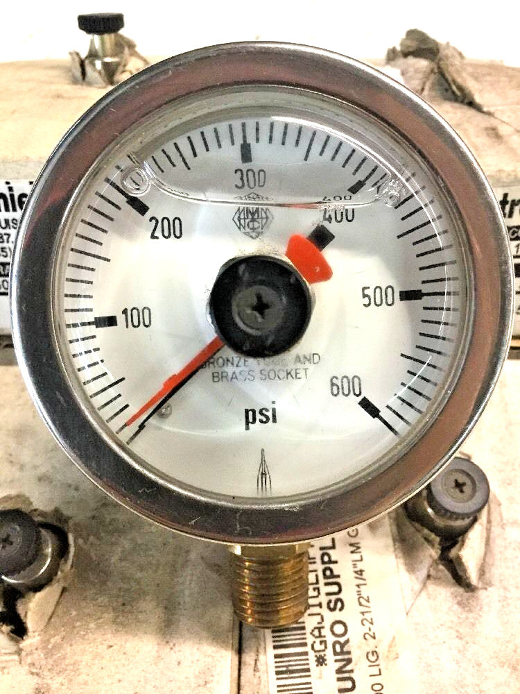 Glycerin Filled Air Pressure Gauge 2-1/2" Face, 0-600 psi, 1/4" NPT Bottom Conn.