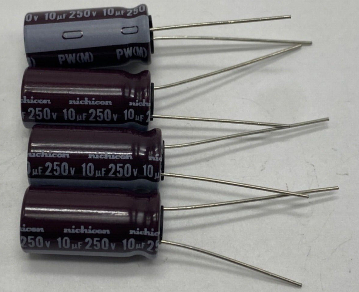 Pack of 4, Nichicon PW series UPW2E100MPD electrolytic capacitor 10uf/250V