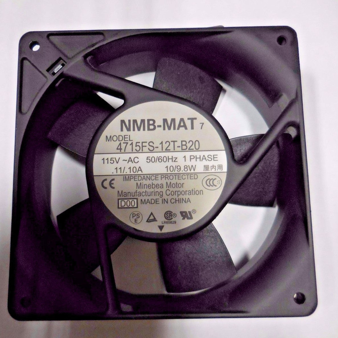 NMB-MAT 4715FS-12T-B20 Motor Fan (115 VAC, .11/.10A, 1 Phase, 50/60 Hz, 10/9.8W)