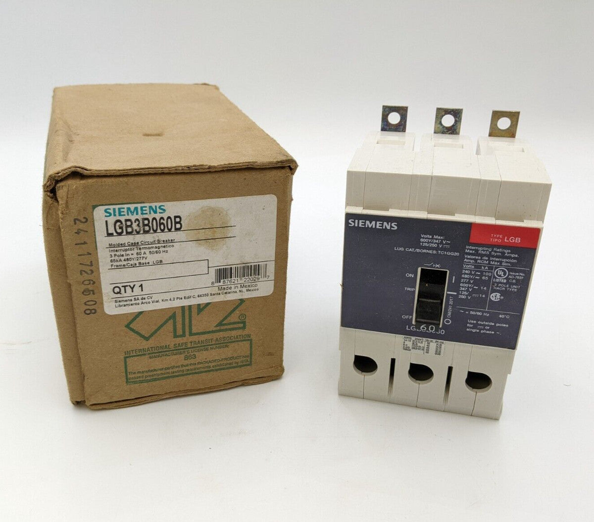 NEW in box SIEMENS B36000S01 3p 60 amp 240v Bolt on Breaker w/ Shunt
