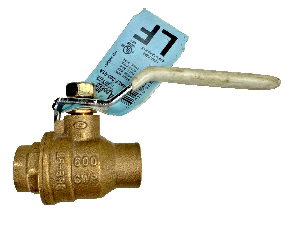 Apollo 94ALF-A 1/2" Full Port Brass Ball Valve 600-psi WOG Solder End, LEAD FREE