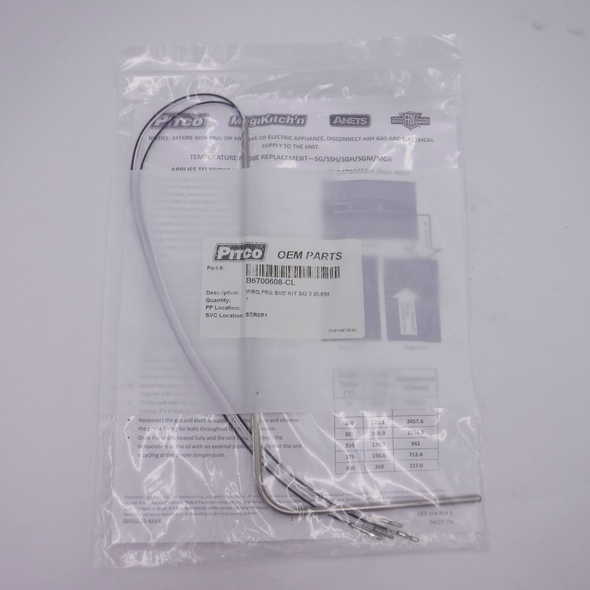 Pitco Probe Service Kit B6700608-CL For Use With AW-SG14R