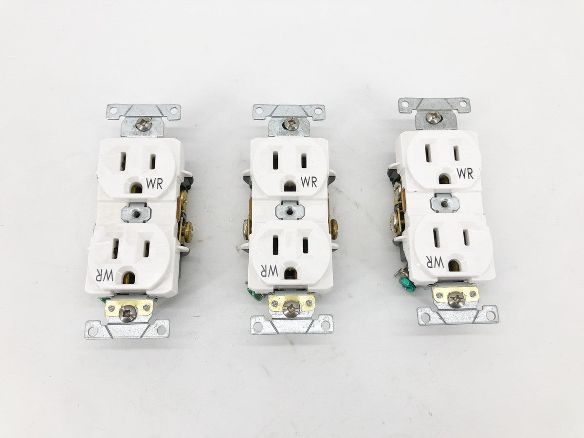 Lot of 3 New Leviton WBR15-W Leviton Duplex Receptacles 2P 3W White - No Box