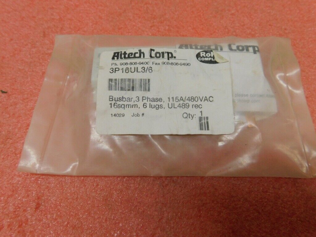 Altech 3P16UL3/6 6 Lug 3 Phase Busbar -- 115A / 480VAC