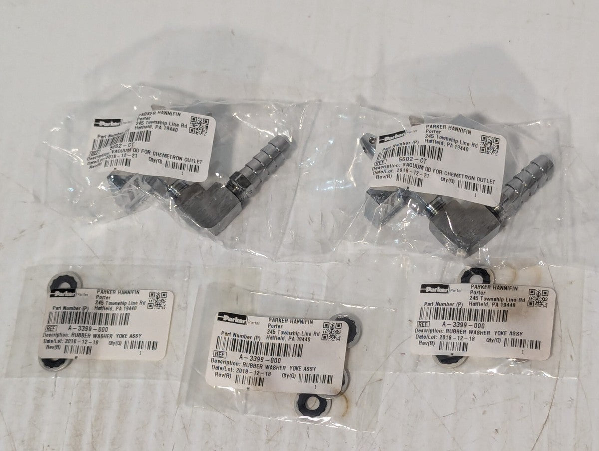 Qty 2 Parker 5602-CT Chemetron Vacuum Quick Connect w/ 3/8" Barb + Yoke Washers