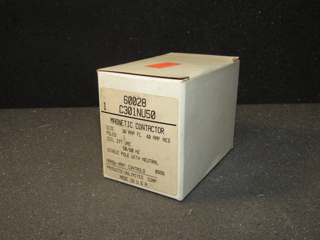 Arrow Hart C301NU50 (60028) Magnetic Contactor 30FLA 1 Pole Coil 277VAC