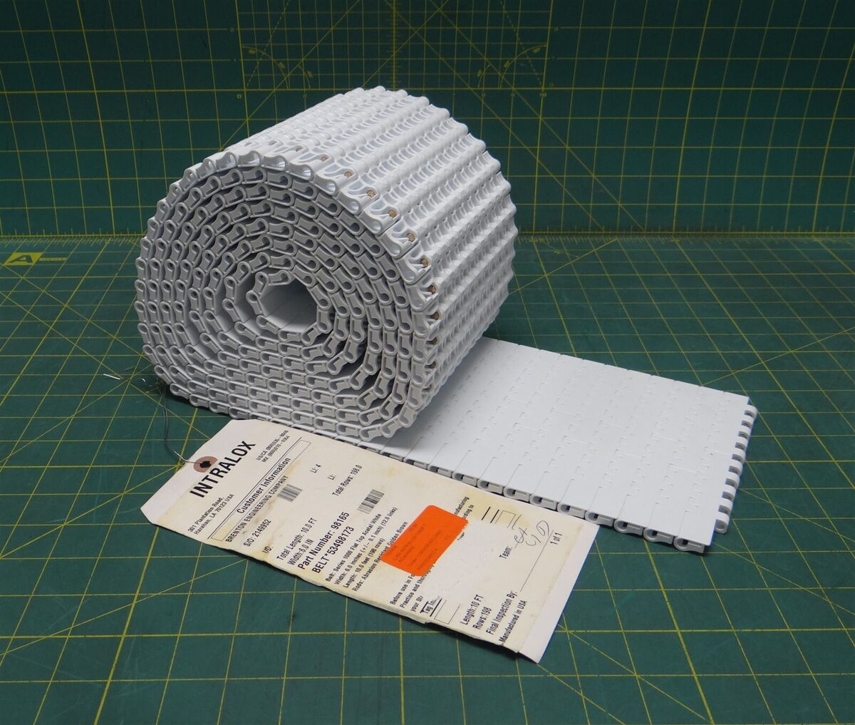 6" Width Intralox Series 1000 Flat Top Conveyor Belt, 10' Length, Acetal White
