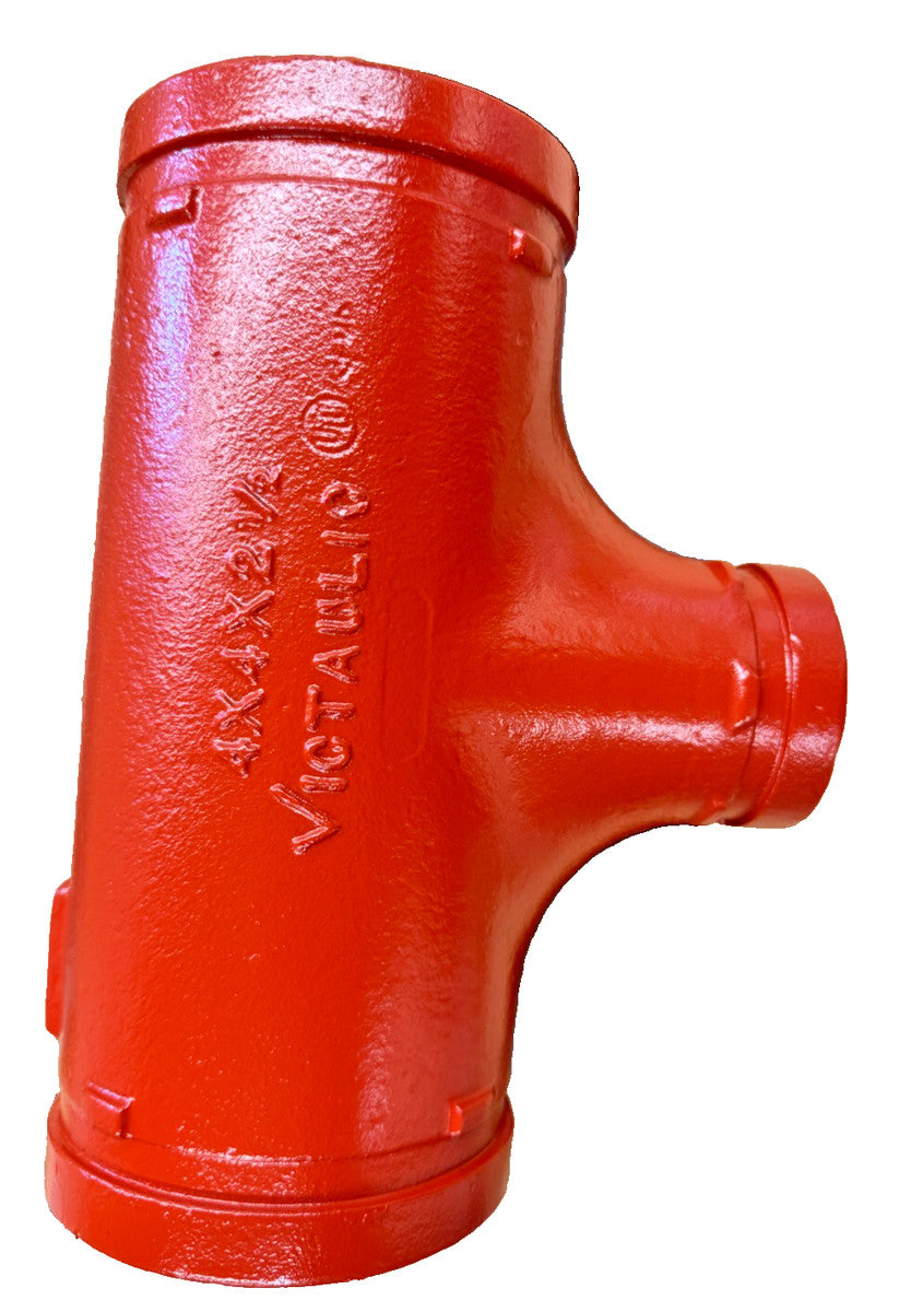 4" x 2-1/2" Victaulic Style 25 Reducing Tee Grooved End Pipe Fitting