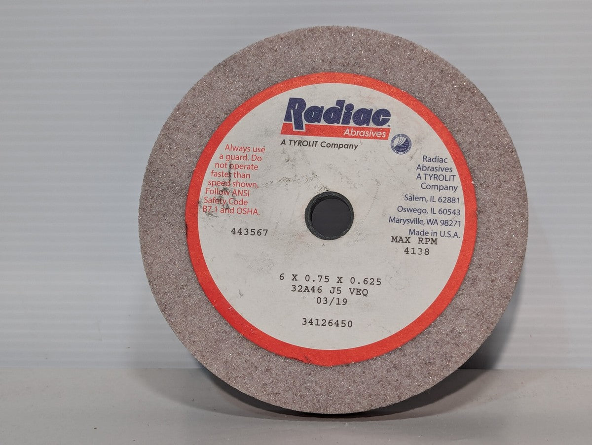 Radiac Abraisives 32A46-J5-VEQ-03/19 Surface Grinding Wheel, 4138RPM, 6x.75x.625