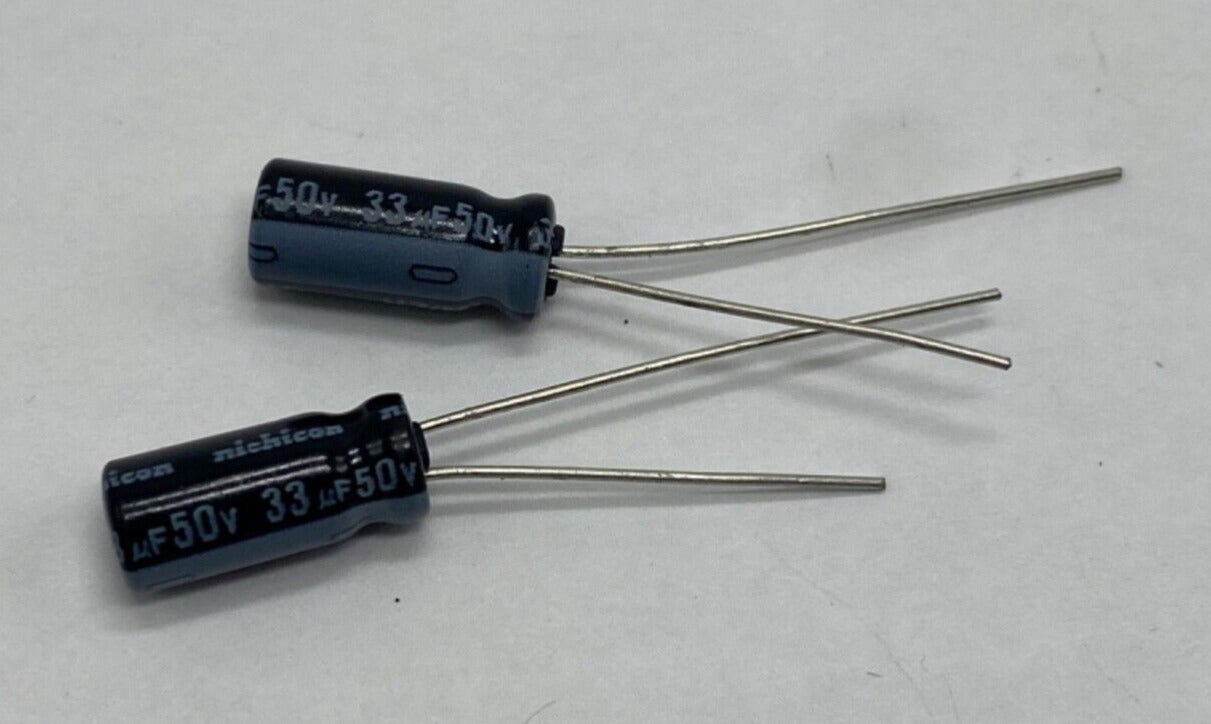 Pack of 2, Nichicon UVZ1H330MDD electrolytic capacitor radial lead 33uf/50V