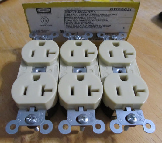 "LOT OF 3" HUBBELL CR53521 Duplex Receptacles 3 Wire Ground 20A 125V 2Pole