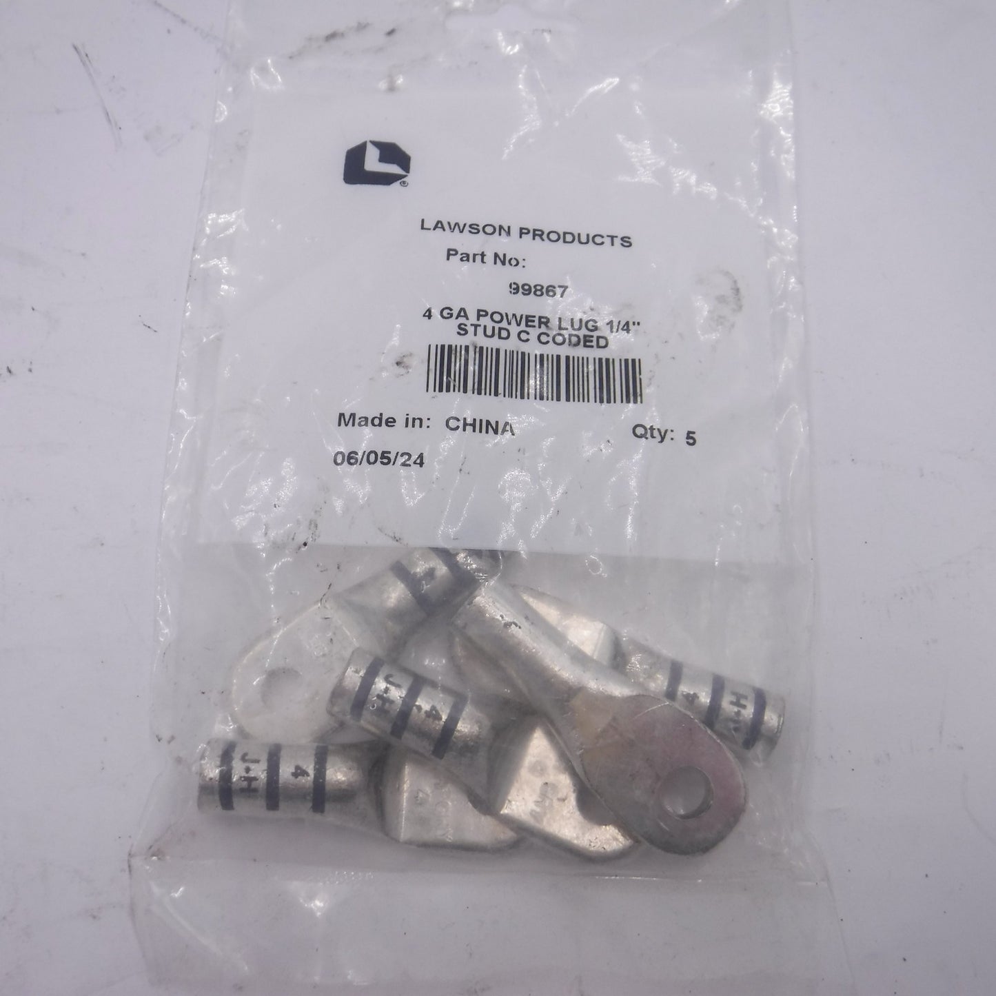 5 Pack Lawson 1/4" Tru-Crimp Extreme-Duty Battery Cable Lugs 99867 4AWG