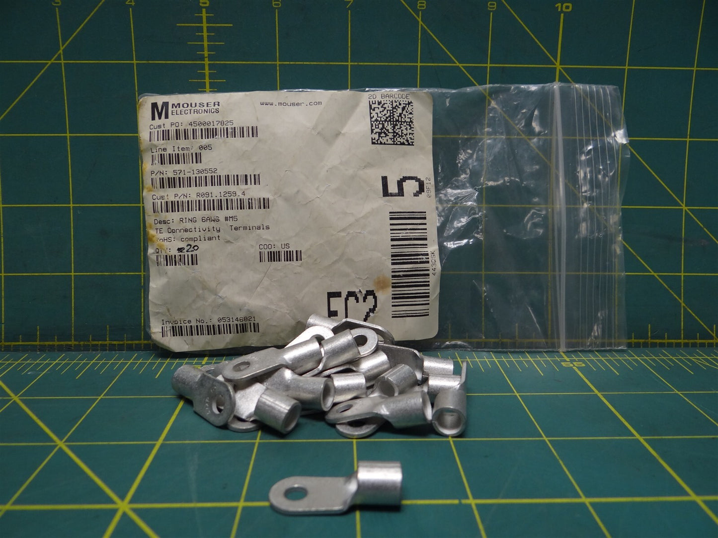 (Qty: 20) TE Connectivity M5 Non-Insulated Crimp Ring Screw Terminal 130552 6AWG
