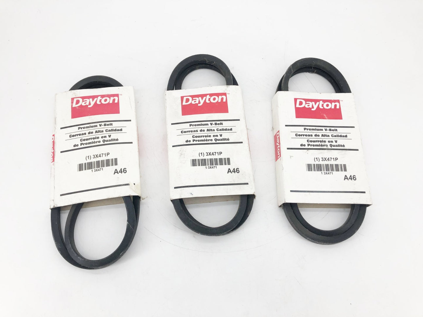 Lot of 3 Dayton New A-46 V-Belts 3X471 - No Box