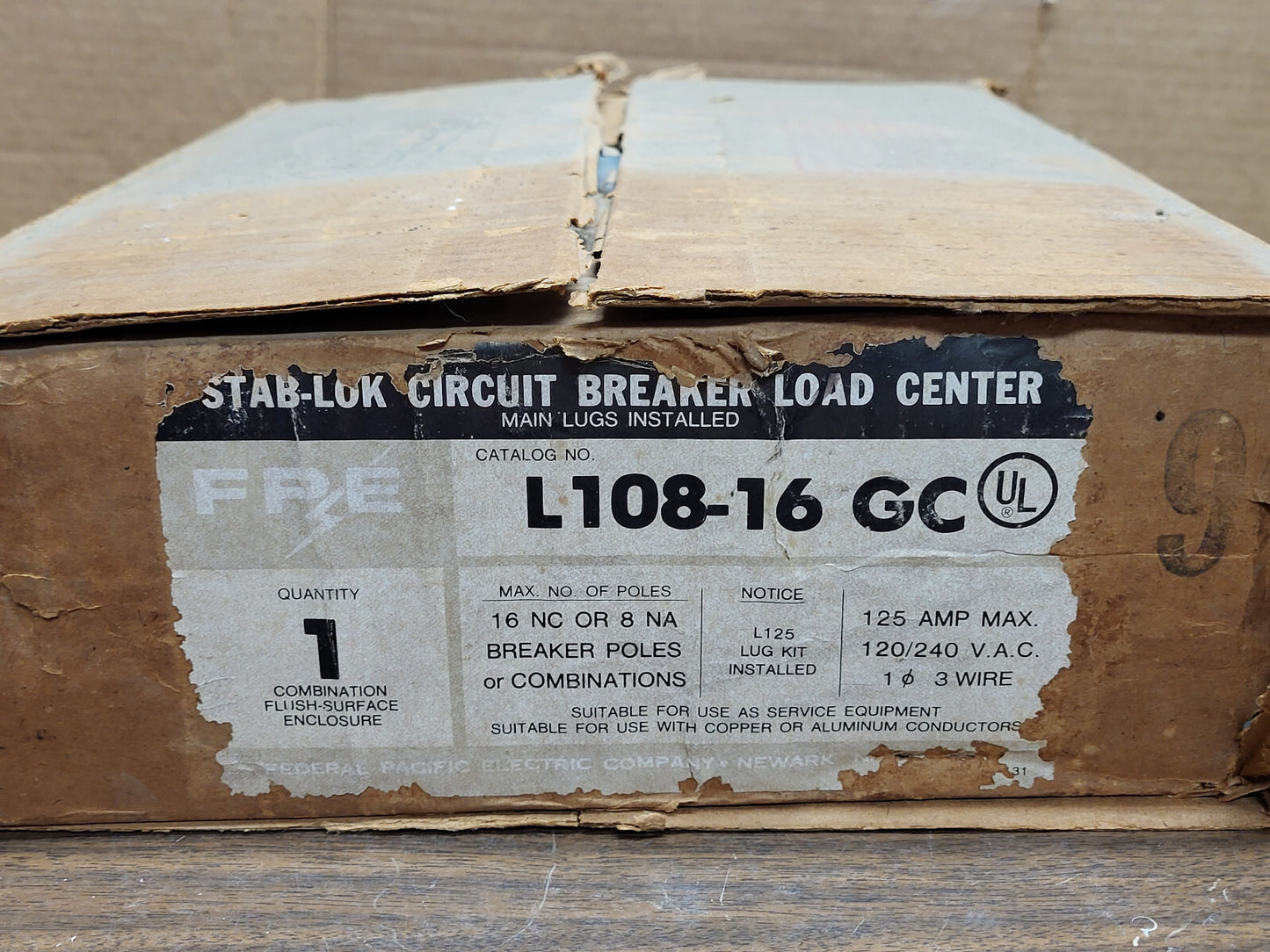 FEDERAL PACIFIC L108-16GC LOADCENTER 125AMP MLO 120/240V N1 1PH 8-16 SPACES NEW!