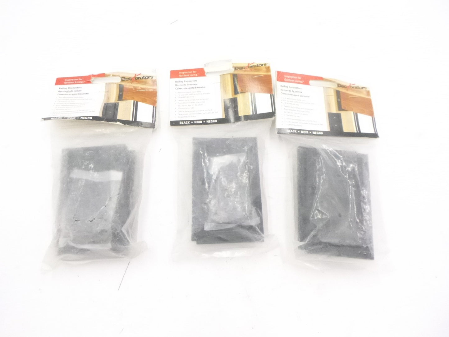 3 Pairs Deckorators Black Plastic Rail Bracket 74834