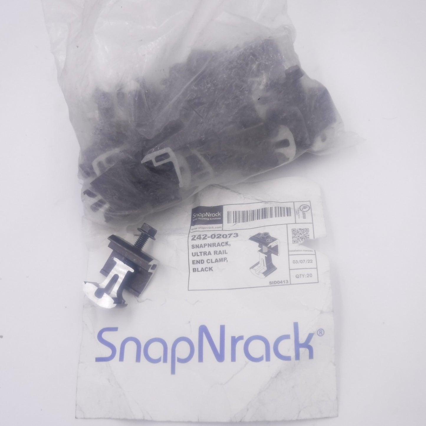20 Pack SnapNrack Ultra Rail End Clamps 242-02073 For Solar Panels Black