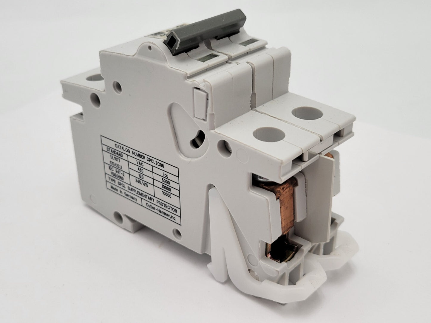 Cutler-Hammer SPCL2C06 DIN Rail Circuit Breaker 6A 480VAC 2P 1PH Type SPCL C6