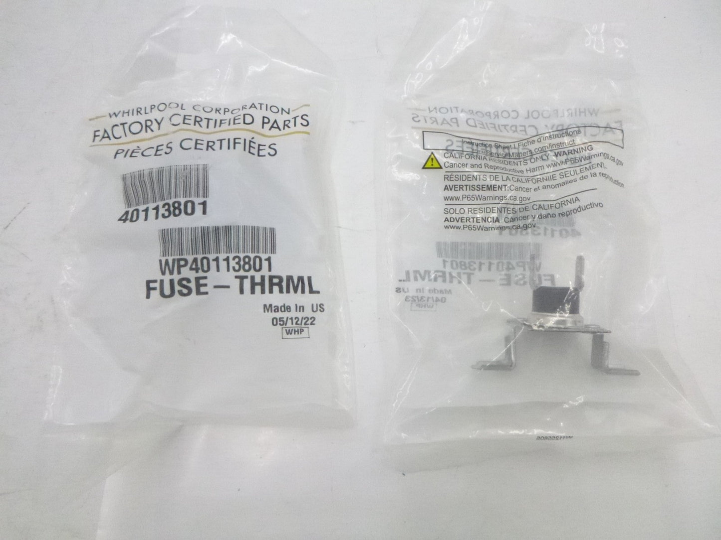 2 Pack Genuine OEM Whirlpool Dryer Thermal Fuse WP40113801 For SDG3606AWW