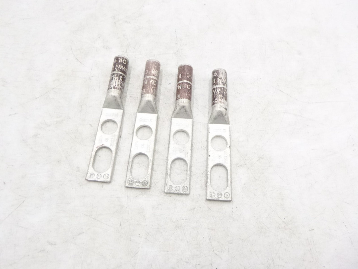 4 Pack Burndy YA2C2TC38SL #2 2 Hole Slotted Lug 3/8" Stud Long Barrel Brown