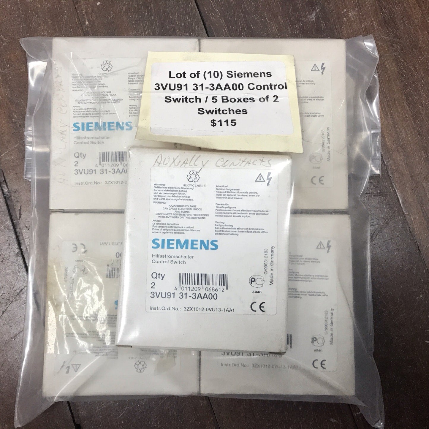 Lot Of 10 Siemens 3VU9131-3AA00 Side Mounting Auxiliary Contact Block 1NO 1NC
