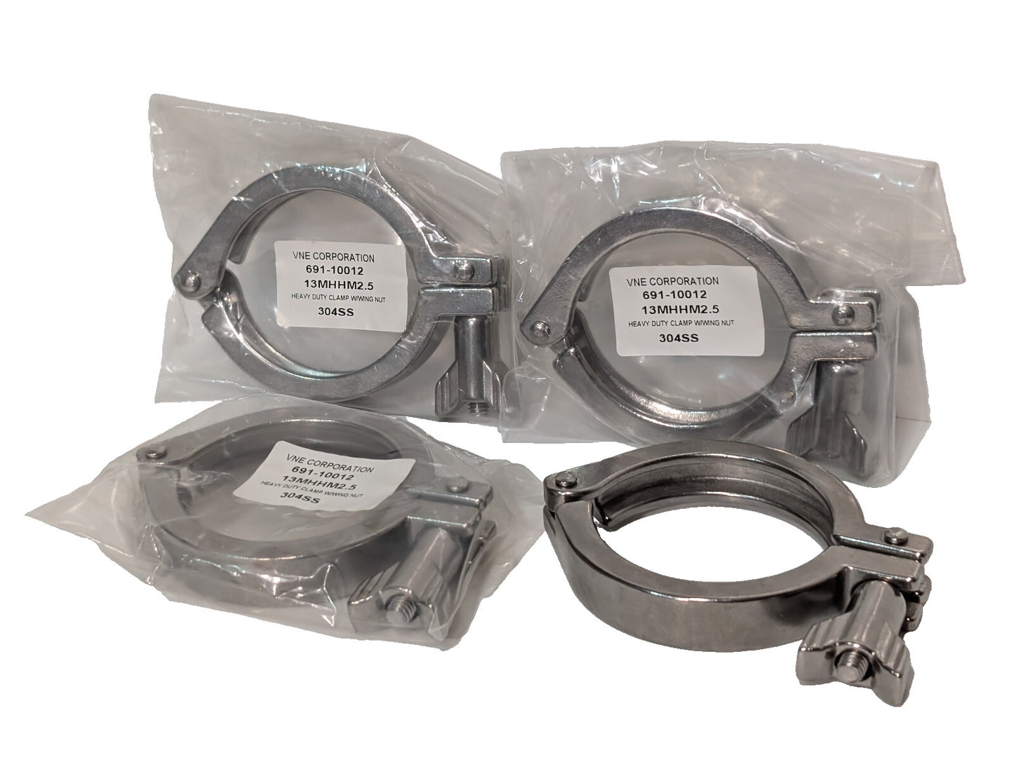 Lot of 4: VNE Corp. 13MHHM2.5 Heavy Duty Clamps w/Wing Nuts 691-10012, 304SS