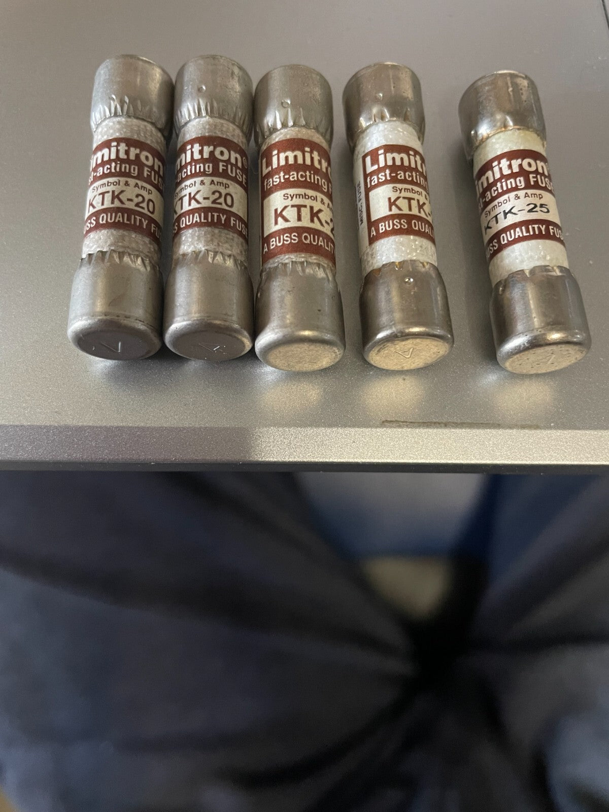 Lot of 4 Limitron KTK-20 Fast-Acting Fuses (and 1 KTK-25)