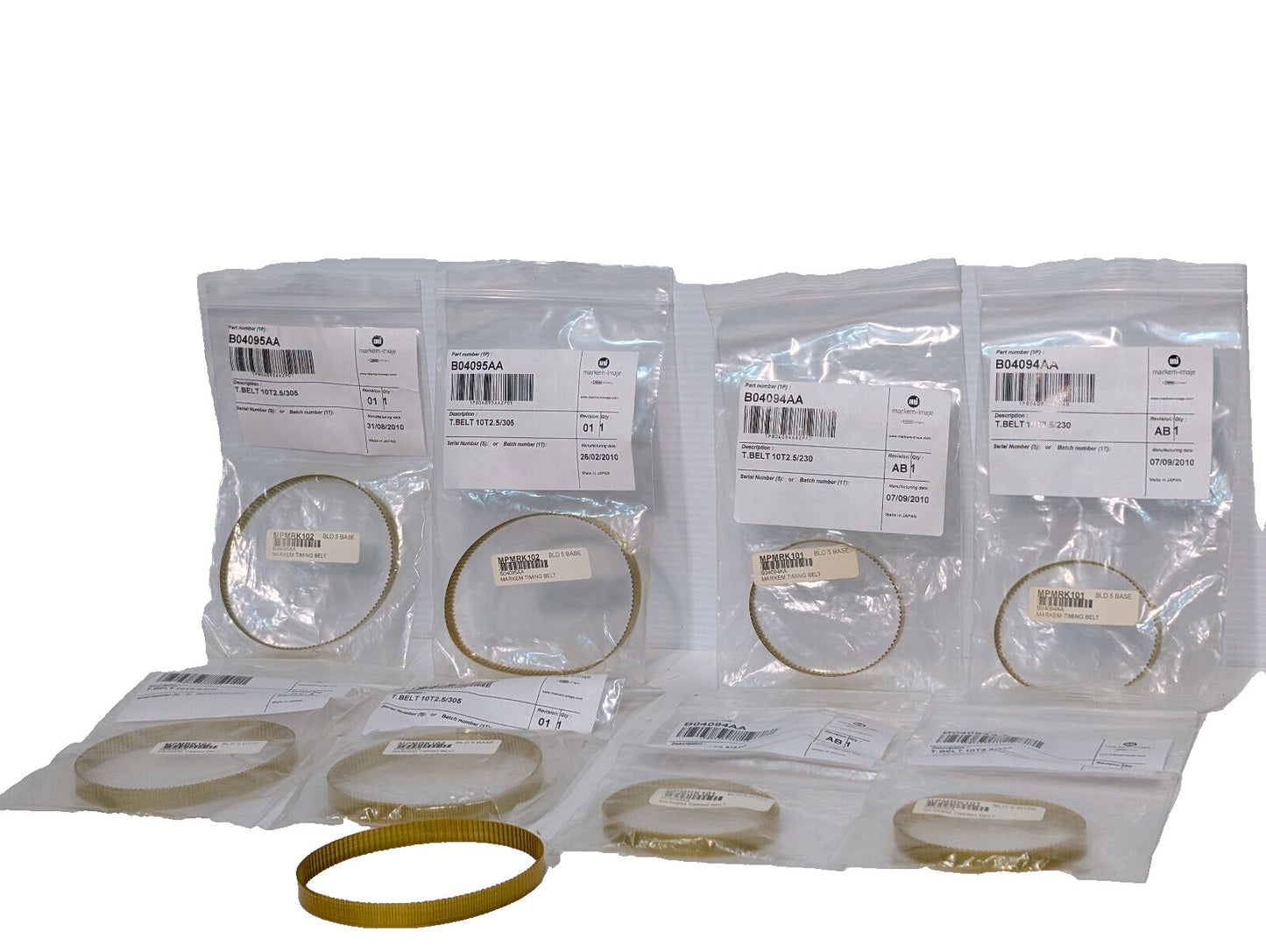 Lot of 8: Markem-Imaje Assorted B04094AA, B04095AA Timing Belts, 10T2.5/230