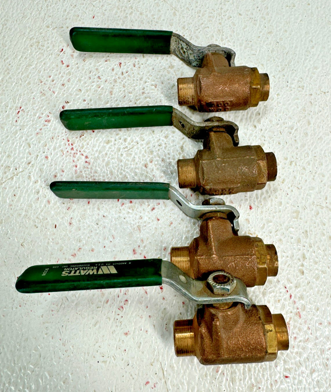 (LOT of 4) WATTS 3/8" Solder (Sweat) End Bronze Ball Valve, 600-WOG, Lever Op.