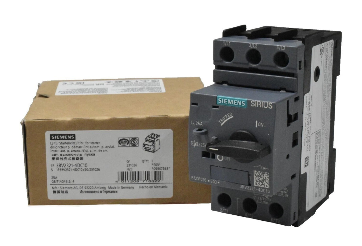 Siemens 3RV2321-4DC10 Starter Motor Circuit Breaker 25A New
