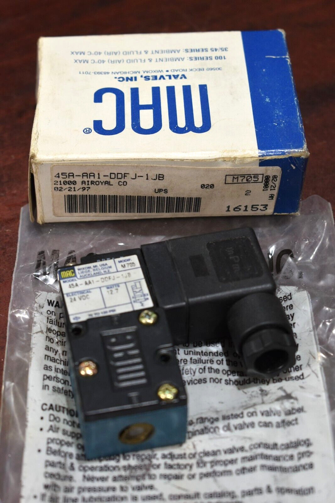 MAC Valves 45A-AA1-DDFJ-1JB Solenoid Valve 24VDC, 70-120 PSI