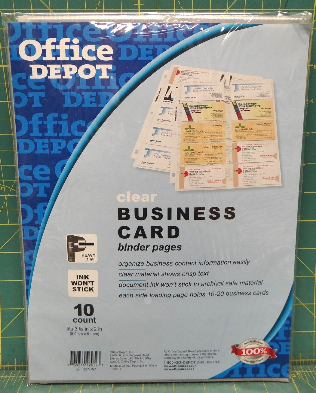 10 Pack Office Depot® Business Card Binder Pages, 8-1/2" x 11", Clear 927-197
