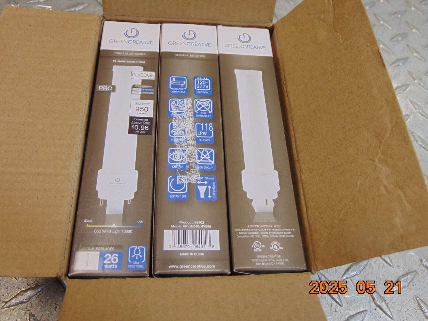 *6 PCS* GREEN CREATIVE 98402 8PLH/840/HYBM 8W COOL WHITE LAMP PL-H-8W-120-277V
