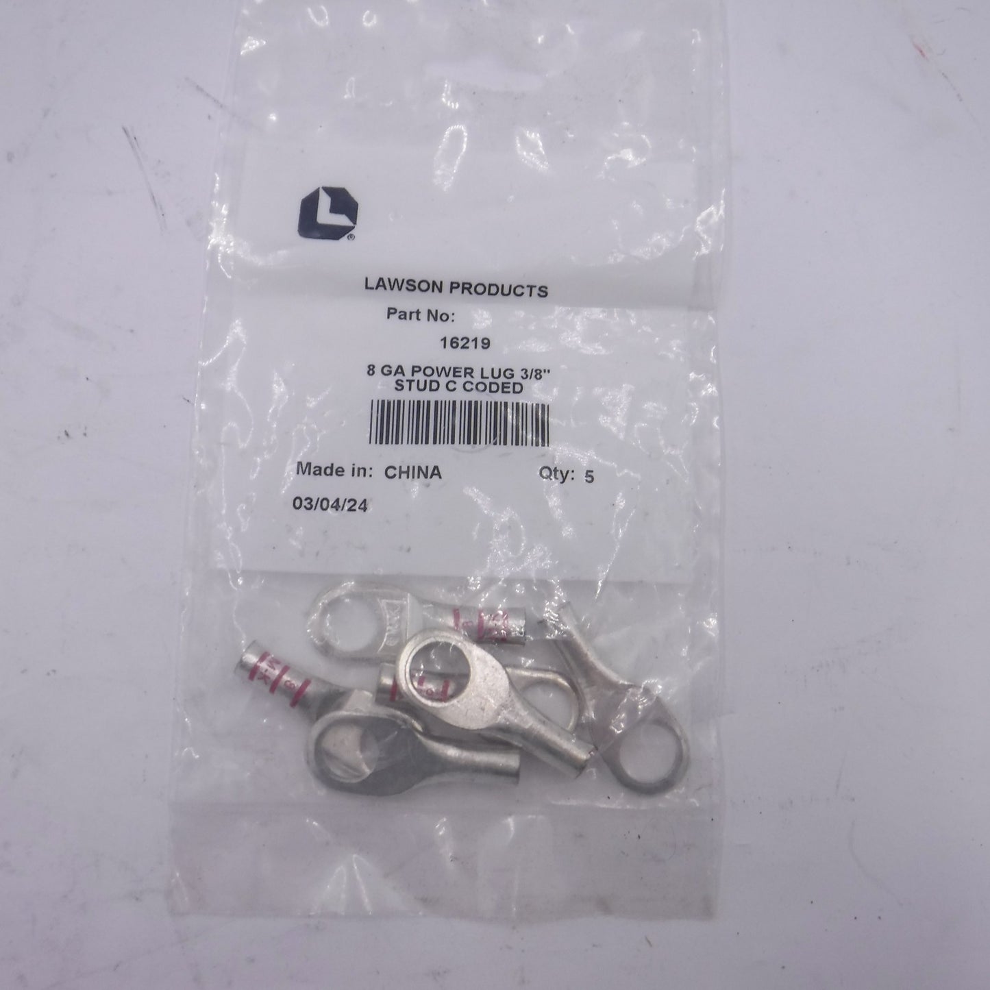 5 Pack Lawson Tru-Crimp 3/8" Red Extreme-Duty Battery Cable Lugs 8AWG 16219