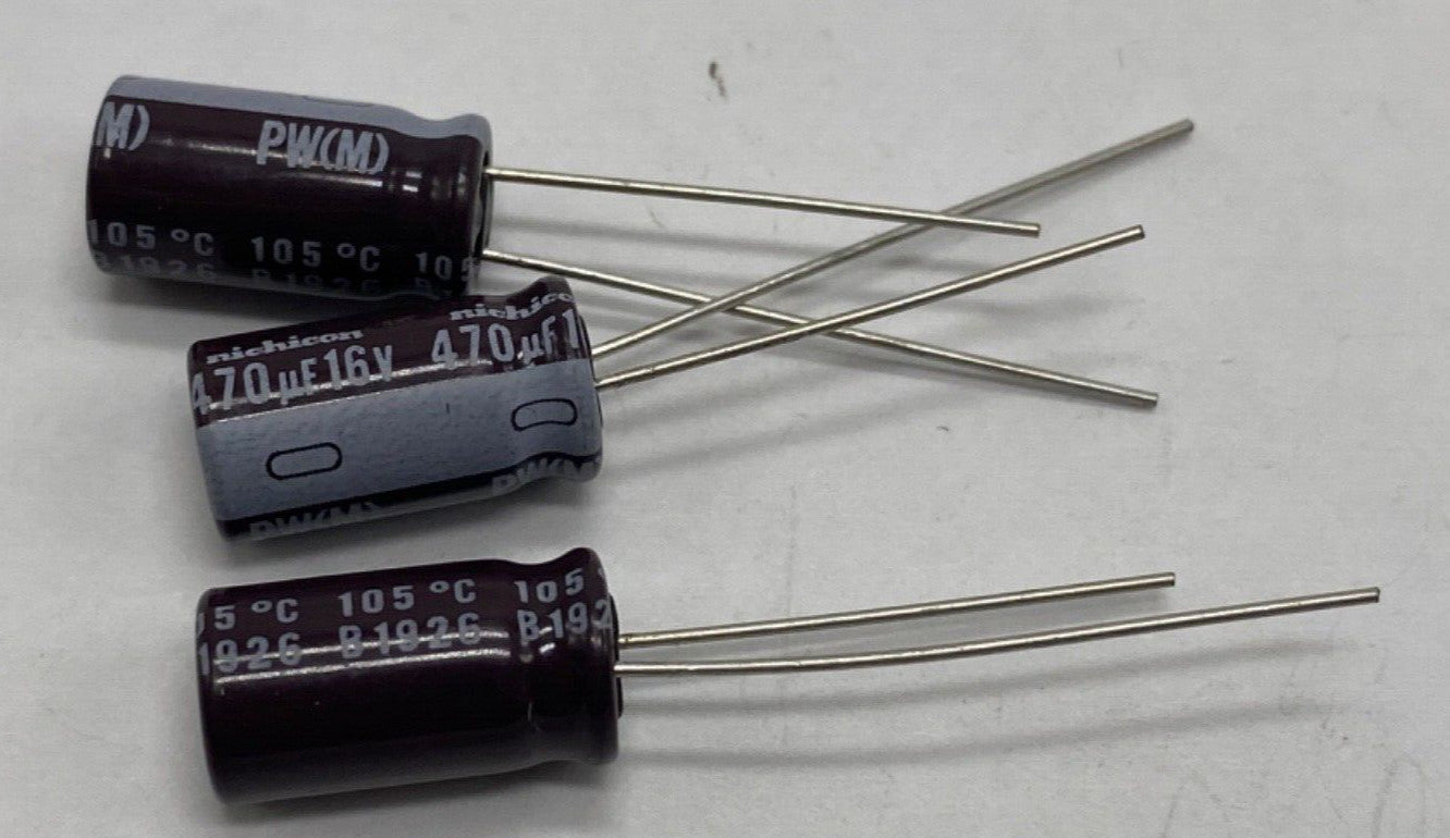 Pack of 3, Nichicon PW series UPW1C471MDD electrolytic capacitor 470uf/16V