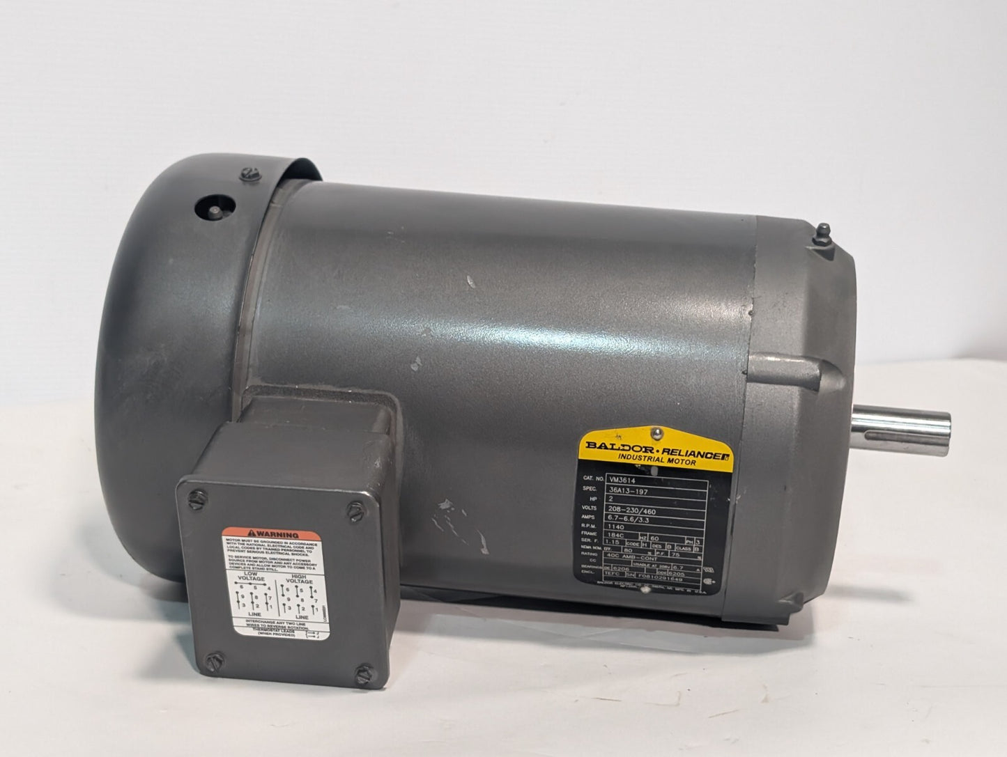 Baldor VM3614 Industrial Motor, 2HP, TEFC, 3-Ph, 208-230 460v, 1140rpm, 184C