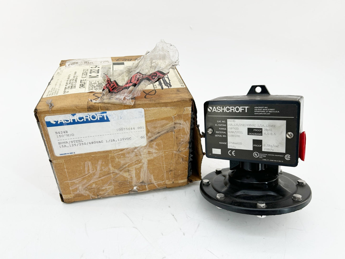 New Ashcroft B424B Pressure Switch 150 inches of water Range 15A 125-480VAC